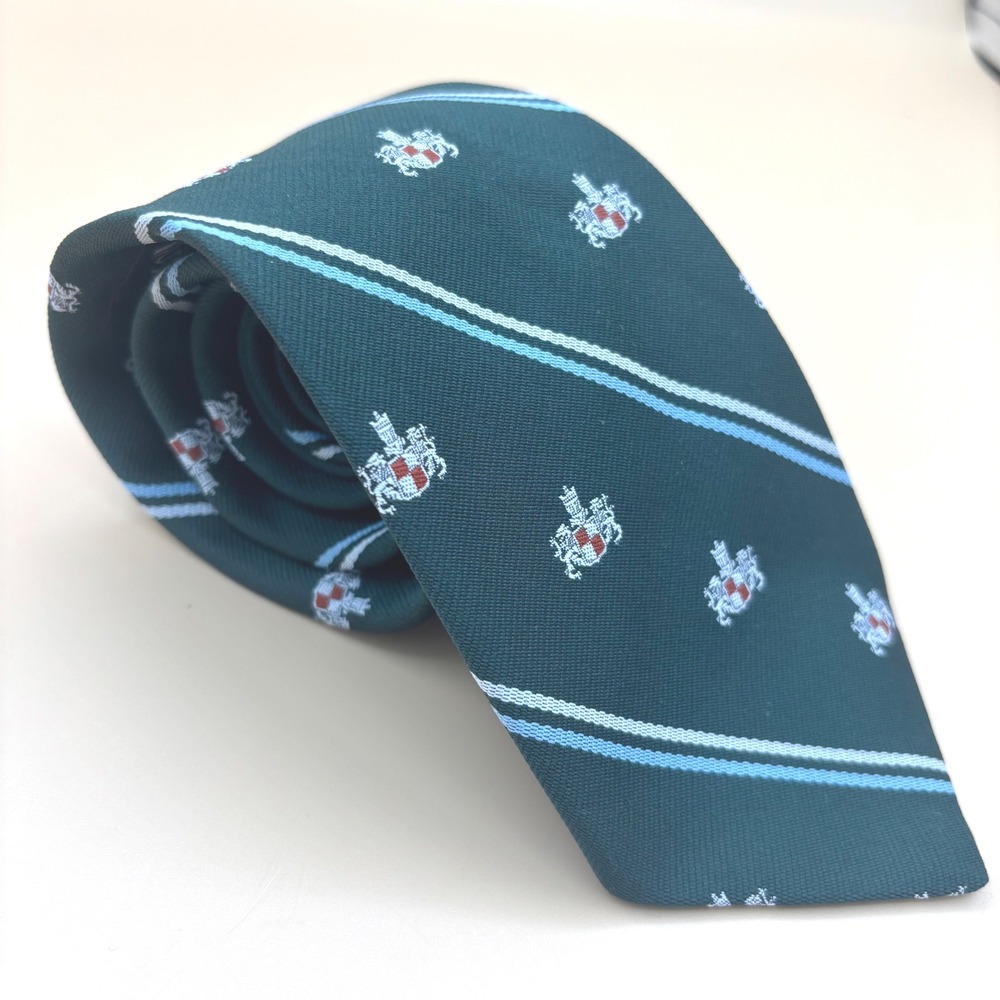 Saddle Club Blocks Mens Vintage Necktie Green Striped Crest Dark Academia Tie